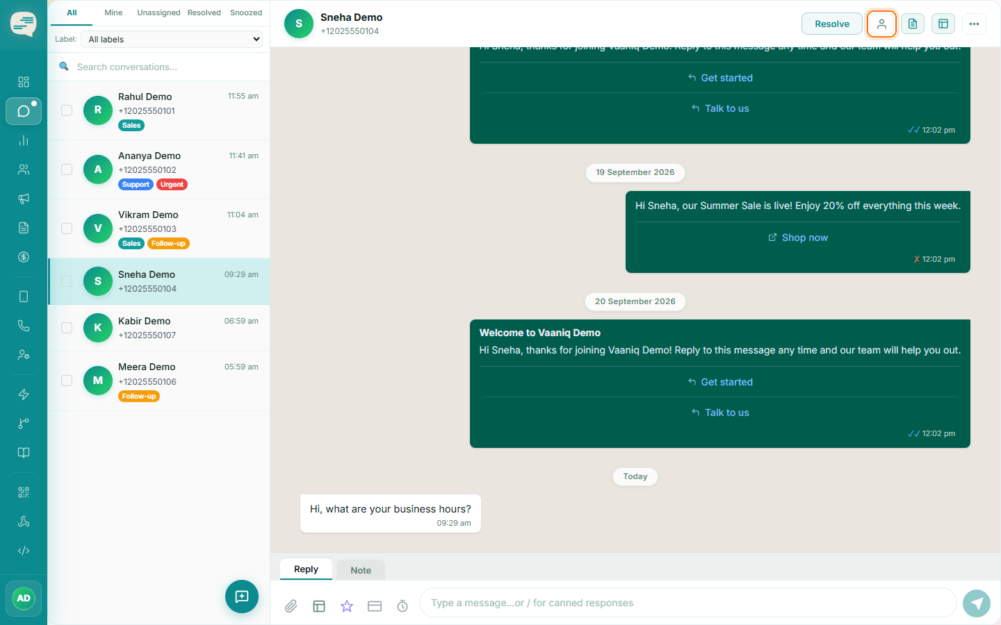 Conversation header with the Assign icon highlighted